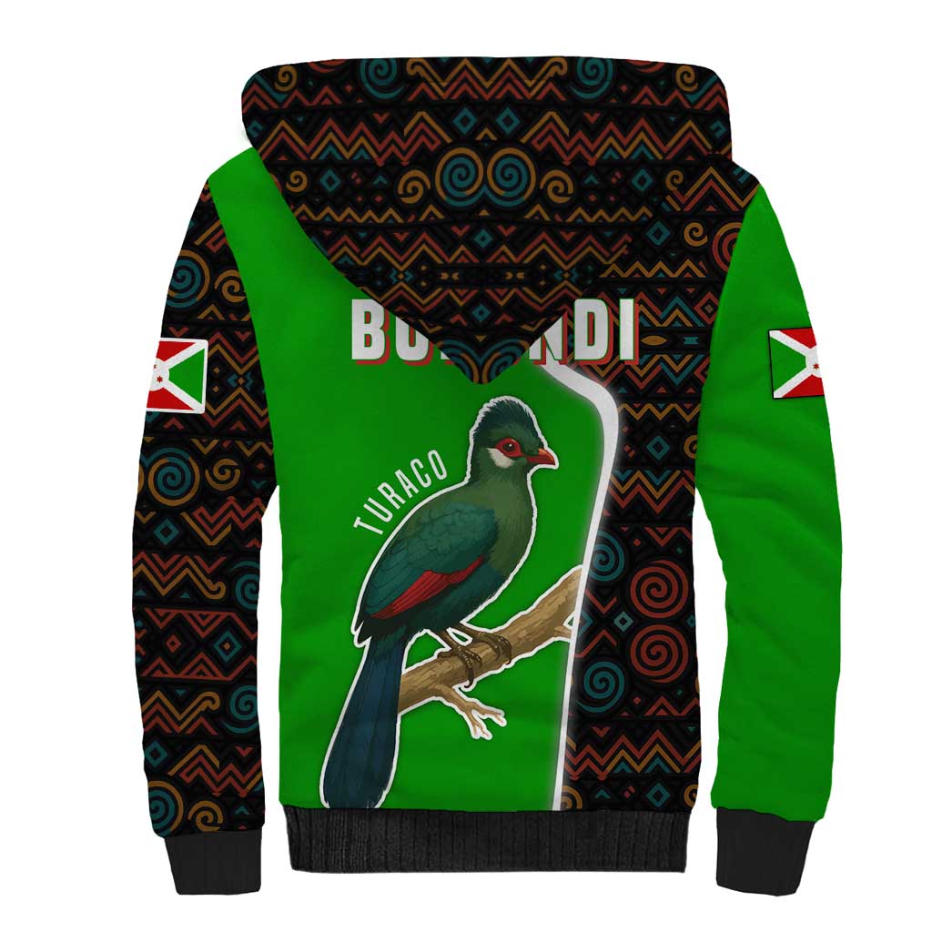 Burundi Turaco Sherpa Hoodie with National Bird and Flag Pattern