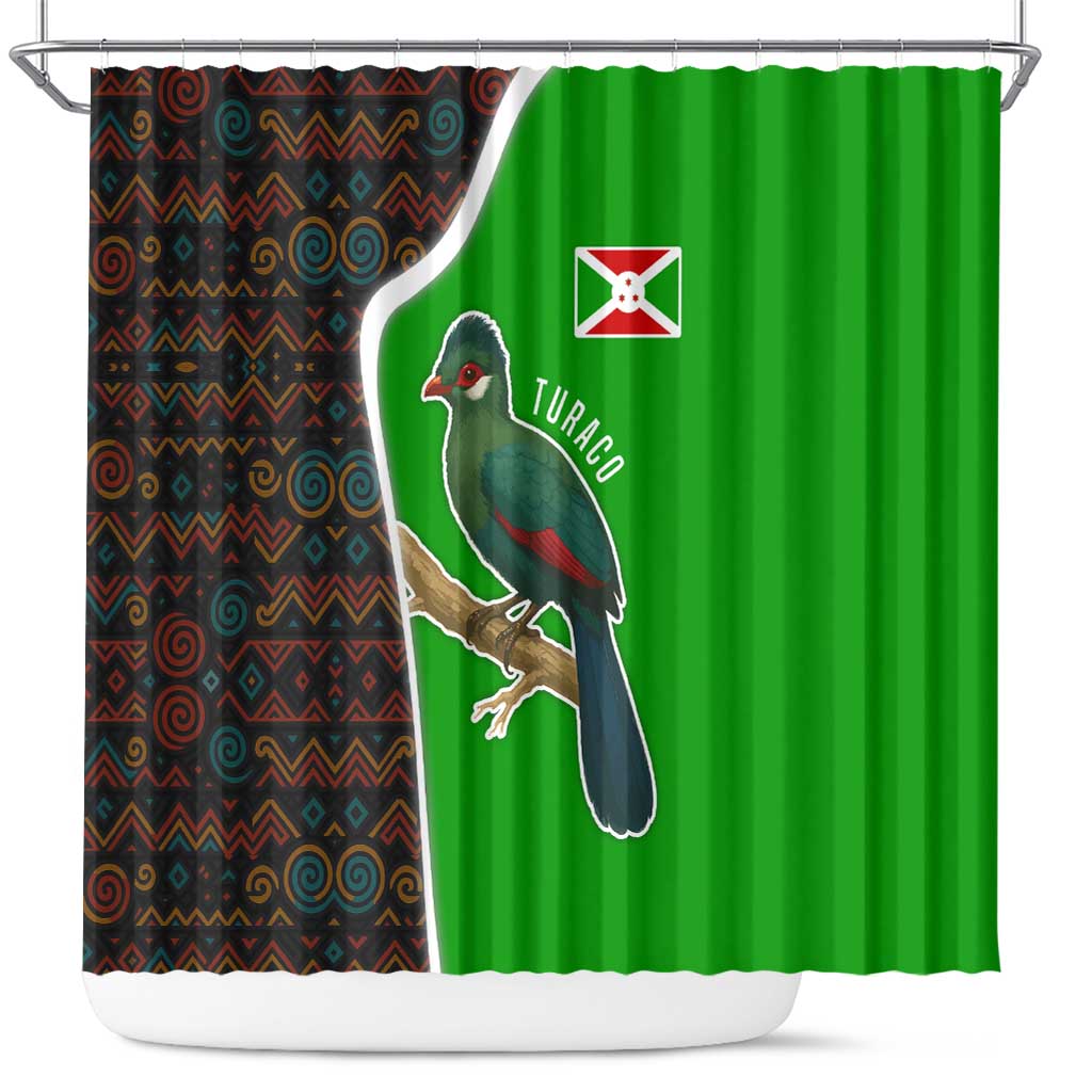 Burundi Turaco Shower Curtain with National Bird and Flag Pattern
