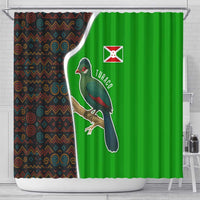 Burundi Turaco Shower Curtain with National Bird and Flag Pattern