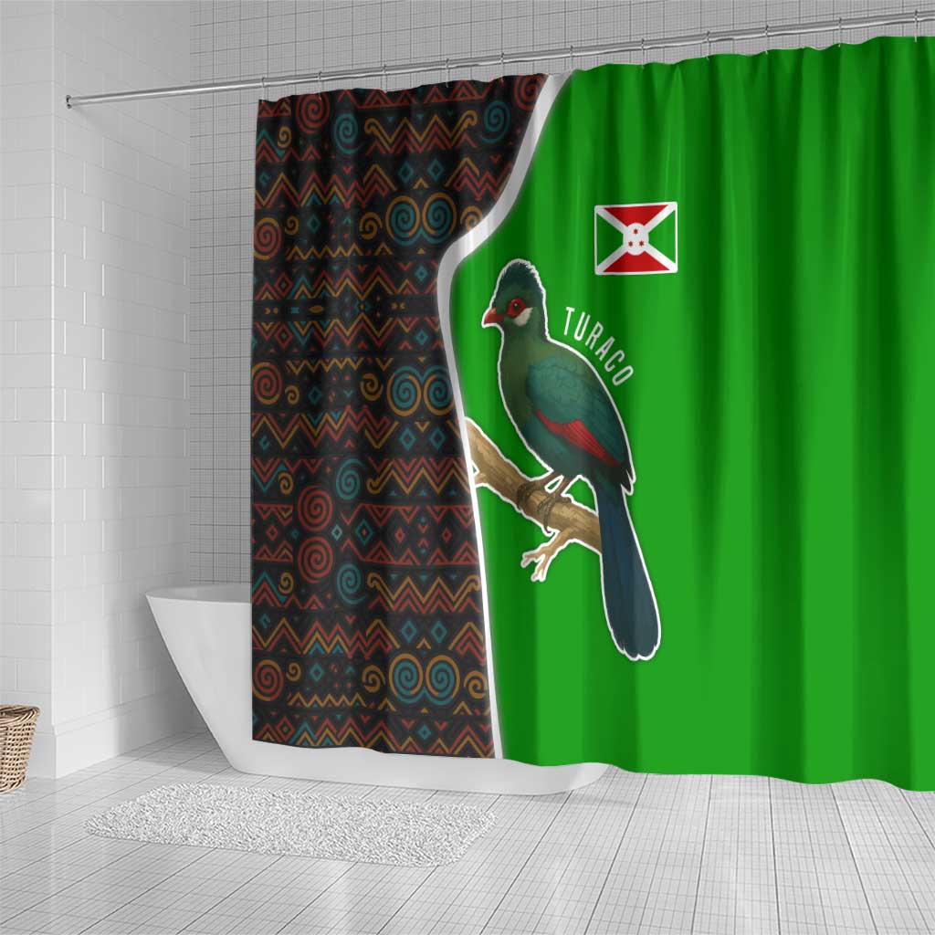 Burundi Turaco Shower Curtain with National Bird and Flag Pattern