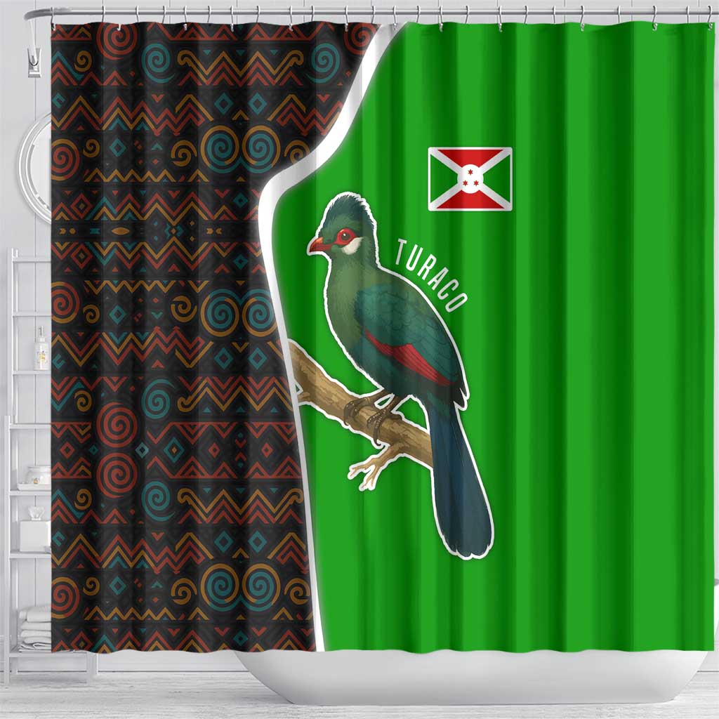Burundi Turaco Shower Curtain with National Bird and Flag Pattern