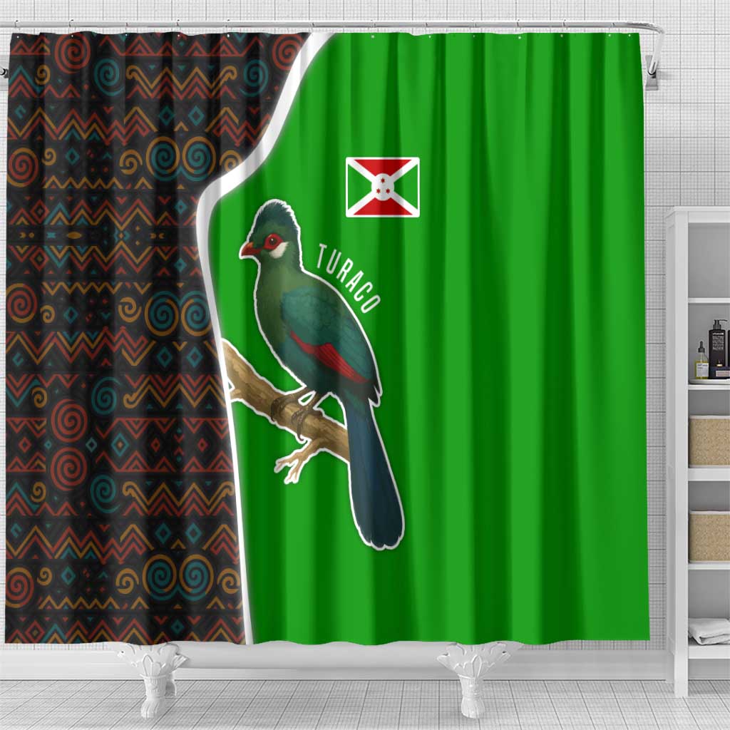 Burundi Turaco Shower Curtain with National Bird and Flag Pattern