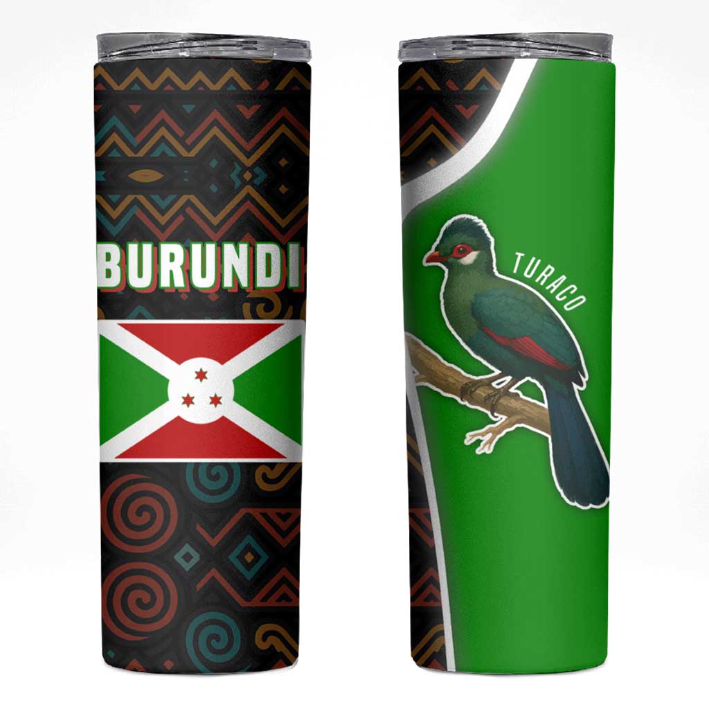 Burundi Turaco Skinny Tumbler with National Bird and Flag Pattern