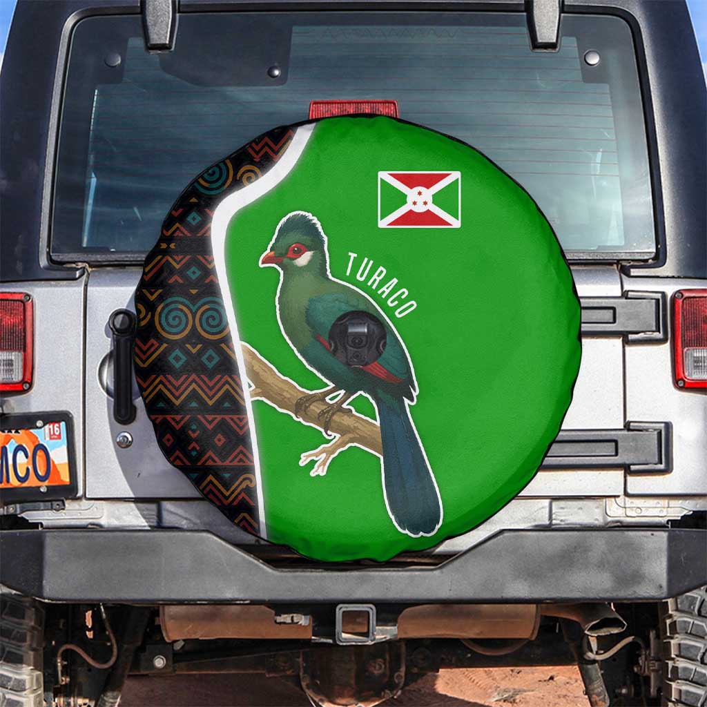 Burundi Turaco Spare Tire Cover with National Bird and Flag Pattern