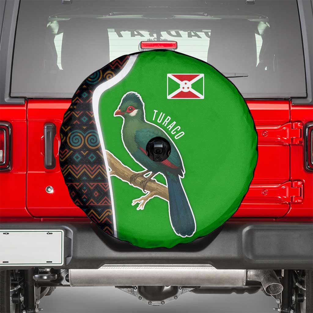 Burundi Turaco Spare Tire Cover with National Bird and Flag Pattern