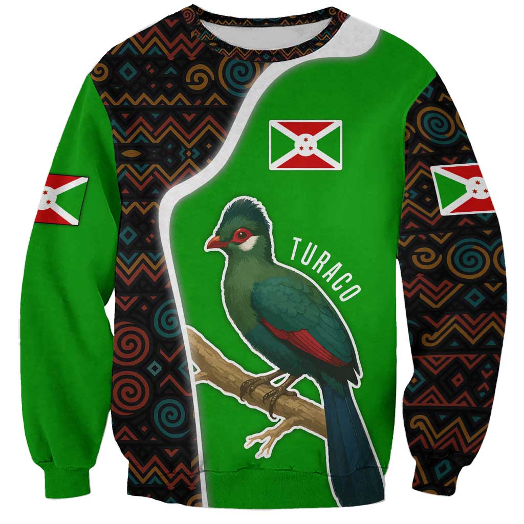 Burundi Turaco Sweatshirt with National Bird and Flag Pattern