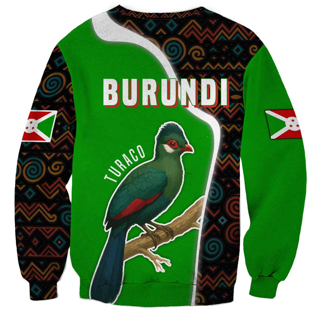 Burundi Turaco Sweatshirt with National Bird and Flag Pattern