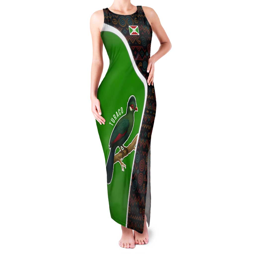 Burundi Turaco Tank Maxi Dress with National Bird and Flag Pattern