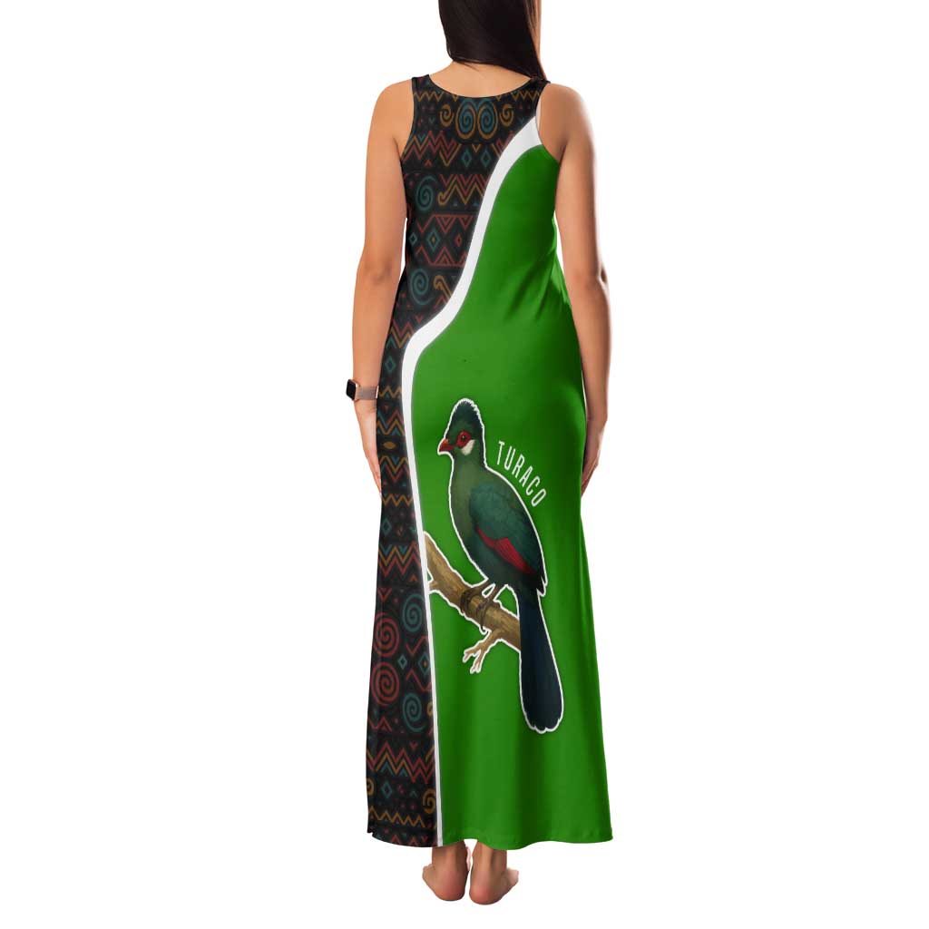Burundi Turaco Tank Maxi Dress with National Bird and Flag Pattern