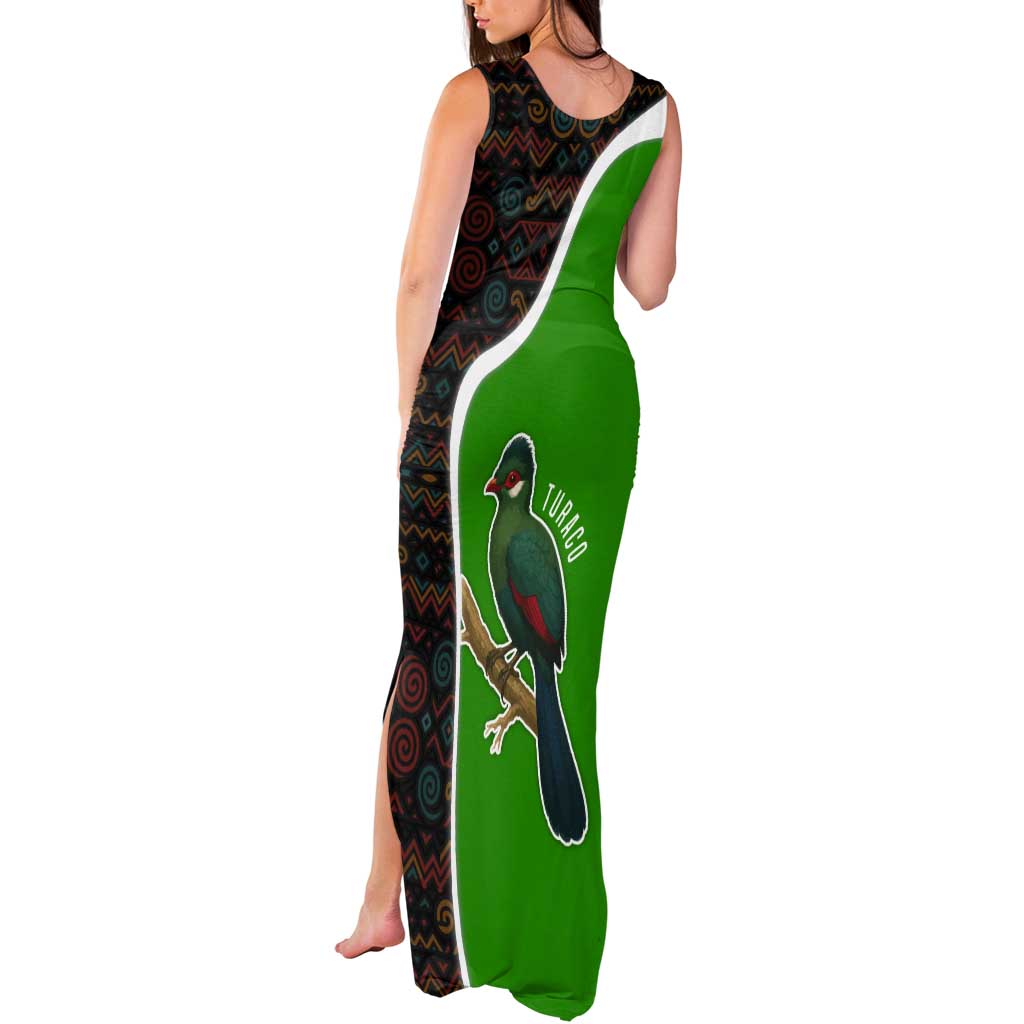 Burundi Turaco Tank Maxi Dress with National Bird and Flag Pattern