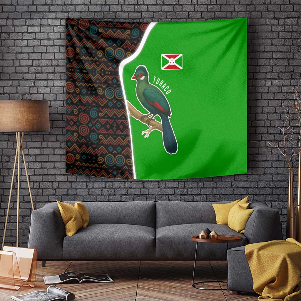 Burundi Turaco Tapestry with National Bird and Flag Pattern