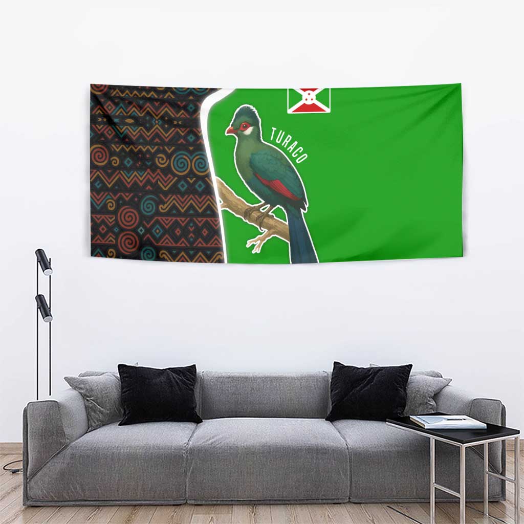 Burundi Turaco Tapestry with National Bird and Flag Pattern
