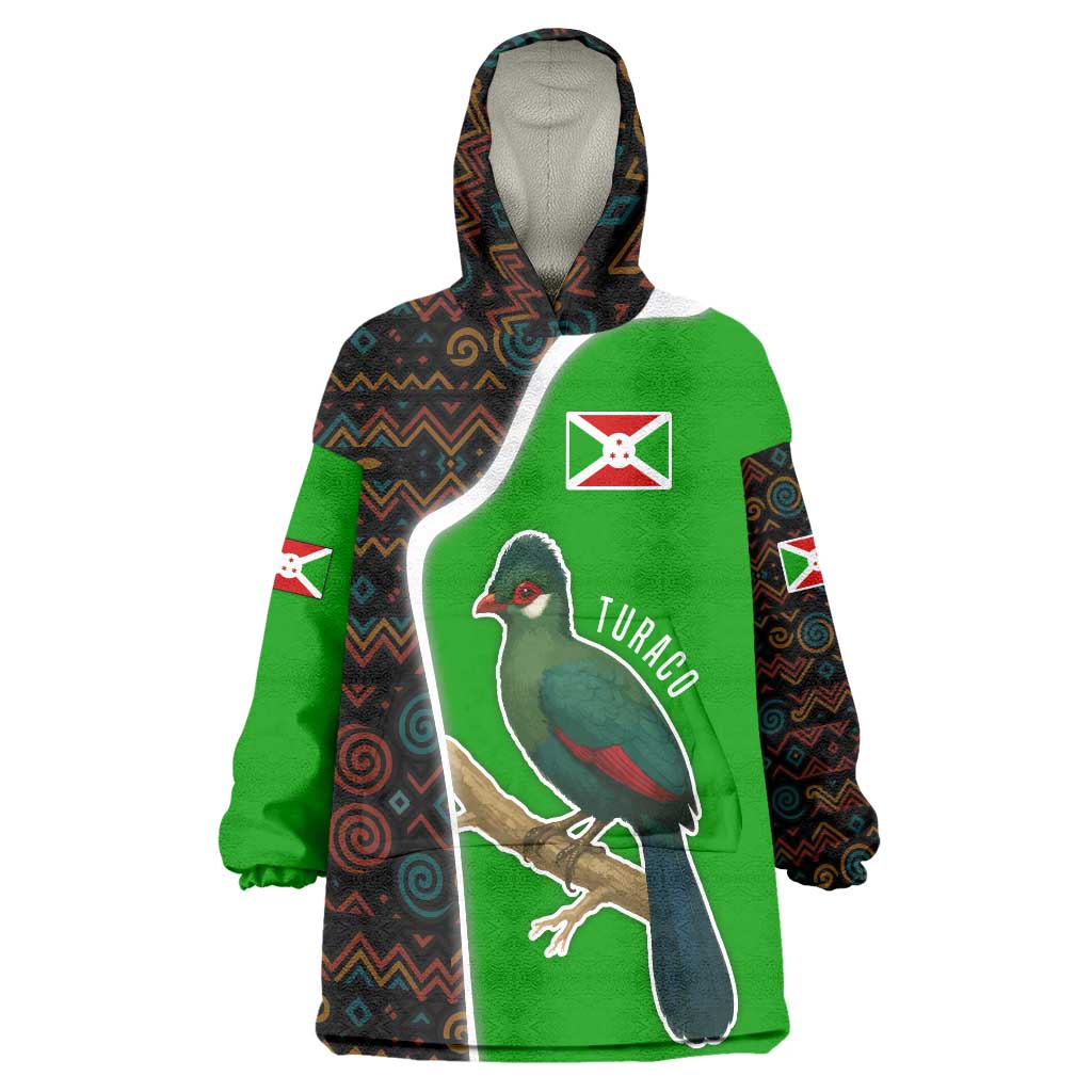 Burundi Turaco Wearable Blanket Hoodie with National Bird and Flag Pattern