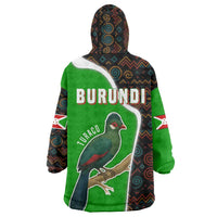 Burundi Turaco Wearable Blanket Hoodie with National Bird and Flag Pattern