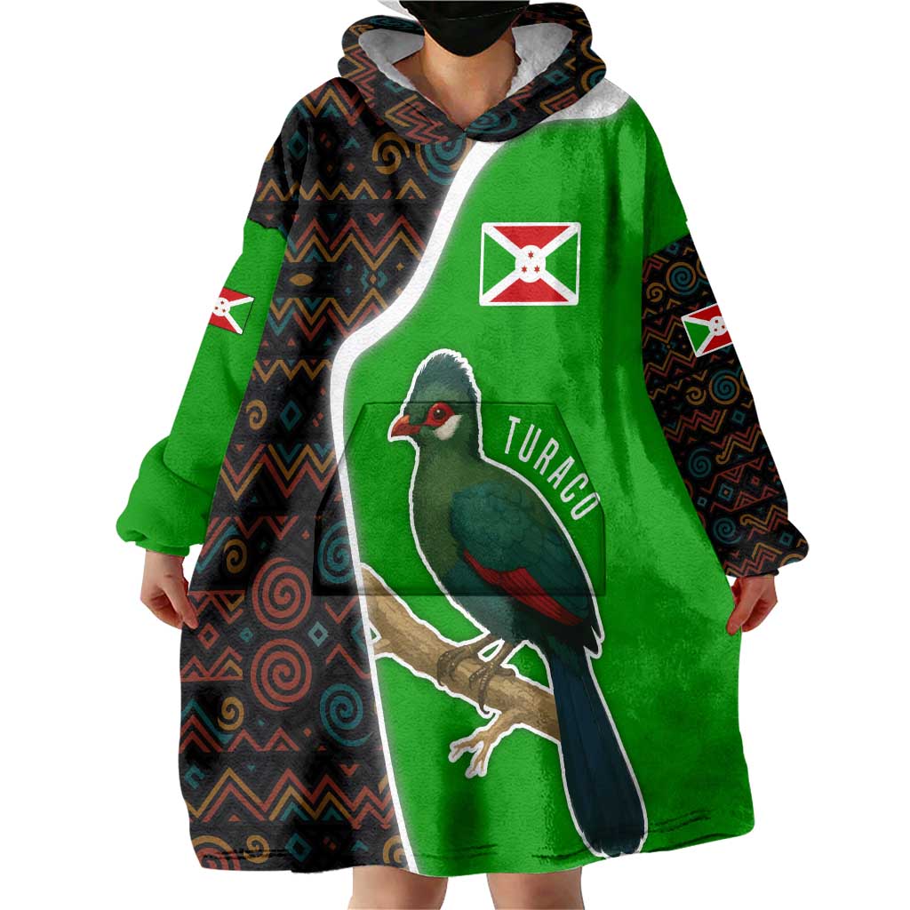 Burundi Turaco Wearable Blanket Hoodie with National Bird and Flag Pattern