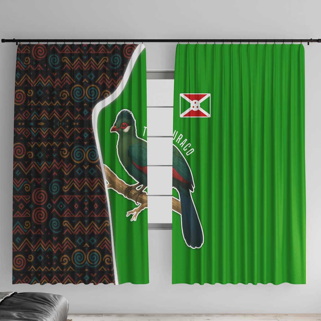 Burundi Turaco Window Curtain with National Bird and Flag Pattern