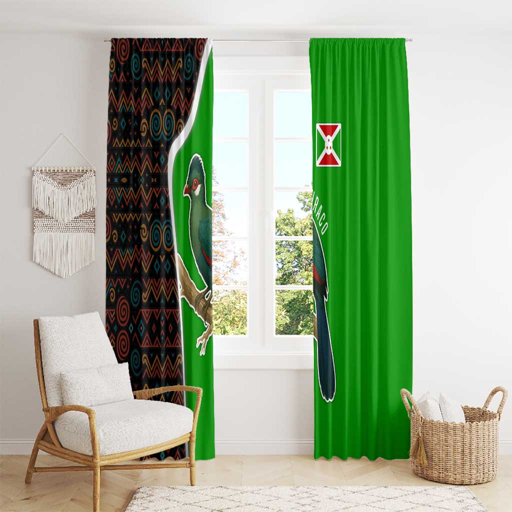 Burundi Turaco Window Curtain with National Bird and Flag Pattern