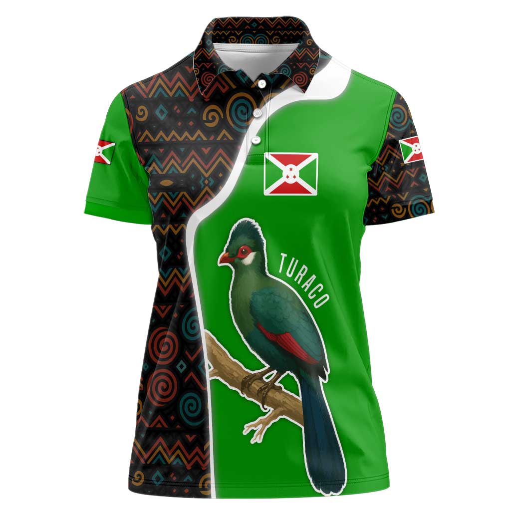 Burundi Turaco Women Polo Shirt with National Bird and Flag Pattern