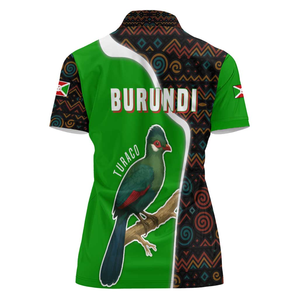Burundi Turaco Women Polo Shirt with National Bird and Flag Pattern