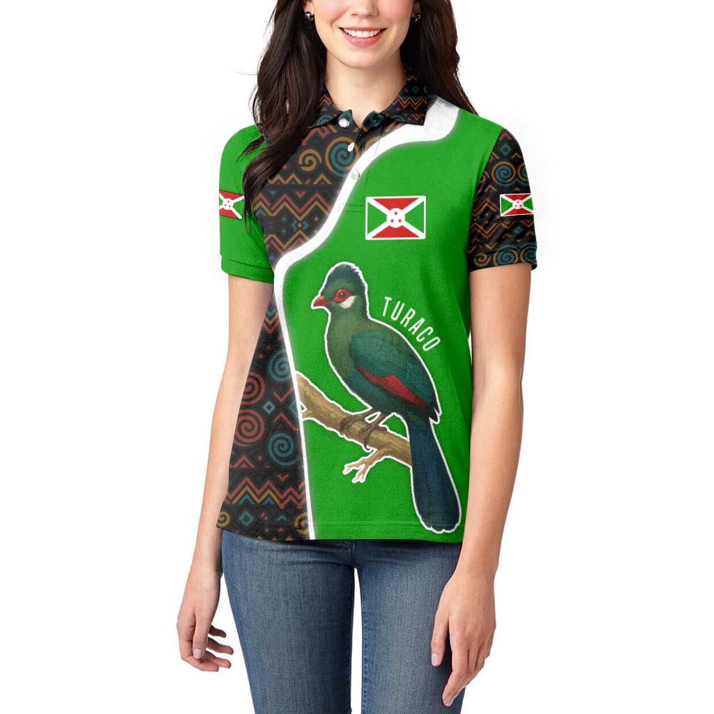 Burundi Turaco Women Polo Shirt with National Bird and Flag Pattern
