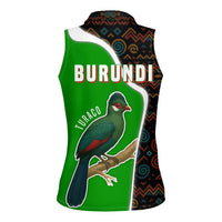 Burundi Turaco Women Sleeveless Polo Shirt with National Bird and Flag Pattern