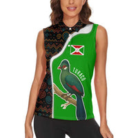 Burundi Turaco Women Sleeveless Polo Shirt with National Bird and Flag Pattern