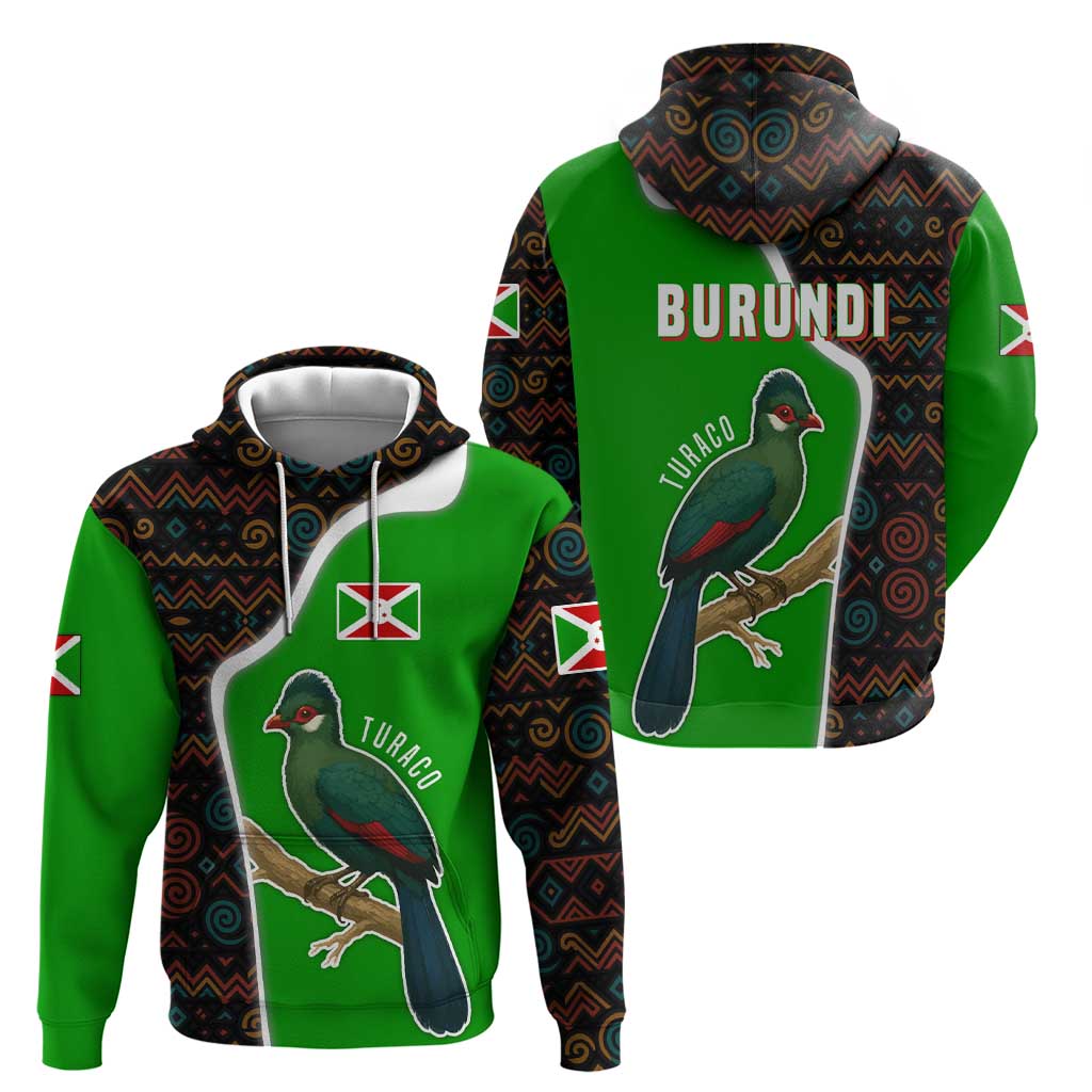 Burundi Turaco Zip Hoodie with National Bird and Flag Pattern