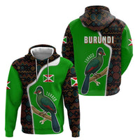 Burundi Turaco Zip Hoodie with National Bird and Flag Pattern