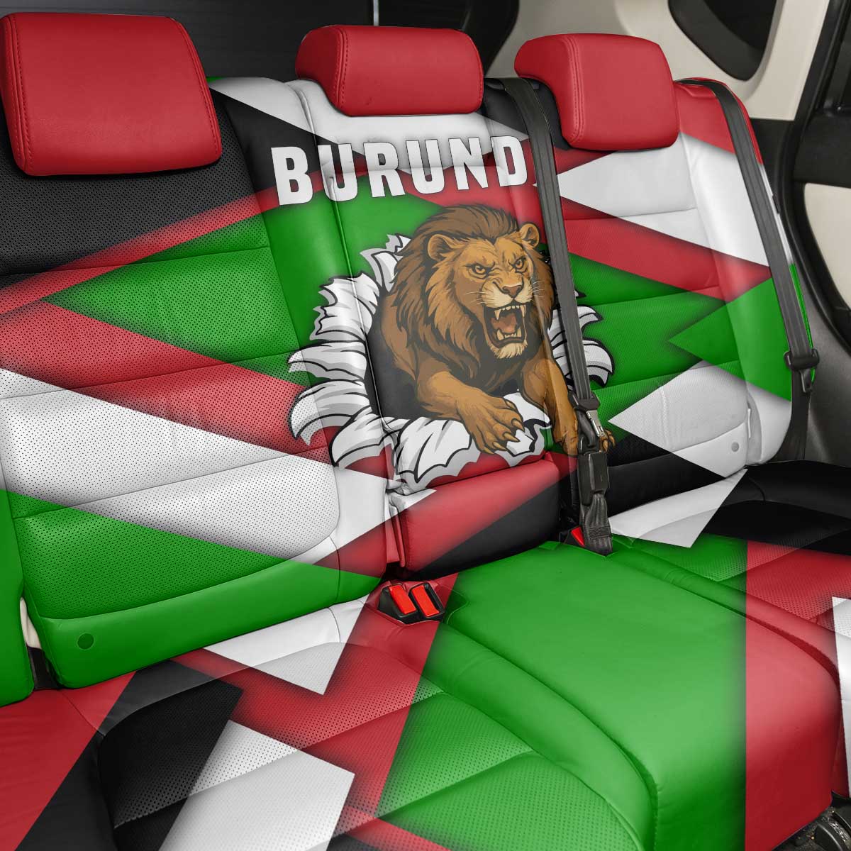 Burundi - Roaring Lion Back Car Seat Cover with National Flag Colors