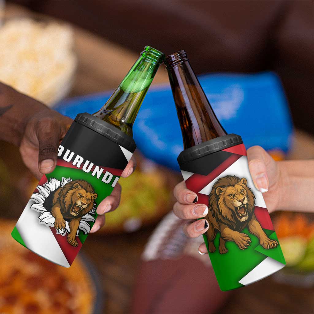 Burundi - Roaring Lion 4 in 1 Can Cooler Tumbler with National Flag Colors