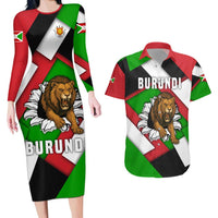 Burundi - Roaring Lion Couples Matching Long Sleeve Bodycon Dress and Hawaiian Shirt with National Flag Colors