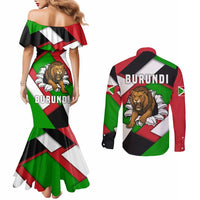 Burundi - Roaring Lion Couples Matching Mermaid Dress and Long Sleeve Button Shirt with National Flag Colors