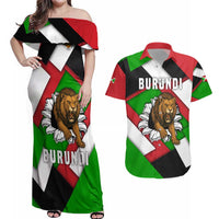 Burundi - Roaring Lion Couples Matching Off Shoulder Maxi Dress and Hawaiian Shirt with National Flag Colors