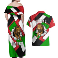 Burundi - Roaring Lion Couples Matching Off Shoulder Maxi Dress and Hawaiian Shirt with National Flag Colors