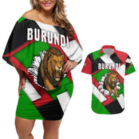 Burundi - Roaring Lion Couples Matching Off Shoulder Short Dress and Hawaiian Shirt with National Flag Colors