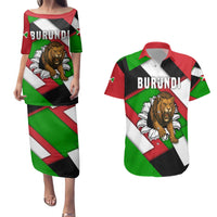 Burundi - Roaring Lion Couples Matching Puletasi and Hawaiian Shirt with National Flag Colors