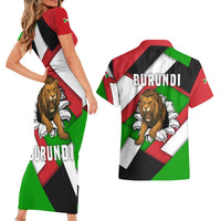 Burundi - Roaring Lion Couples Matching Short Sleeve Bodycon Dress and Hawaiian Shirt with National Flag Colors
