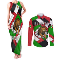 Burundi - Roaring Lion Couples Matching Tank Maxi Dress and Long Sleeve Button Shirt with National Flag Colors