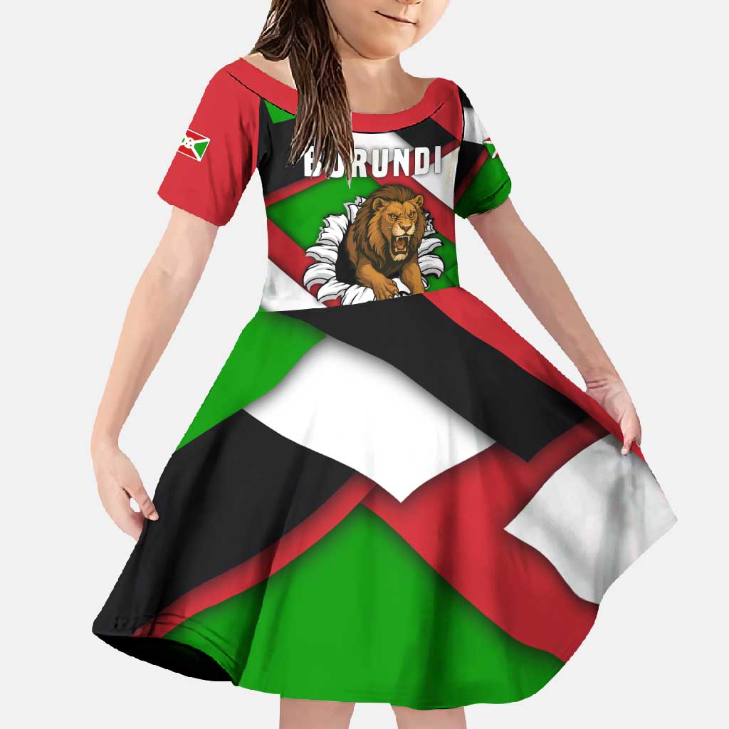 Burundi - Roaring Lion Family Matching Long Sleeve Bodycon Dress and Hawaiian Shirt with National Flag Colors