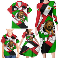 Burundi - Roaring Lion Family Matching Long Sleeve Bodycon Dress and Hawaiian Shirt with National Flag Colors