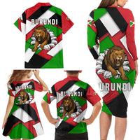 Burundi - Roaring Lion Family Matching Long Sleeve Bodycon Dress and Hawaiian Shirt with National Flag Colors