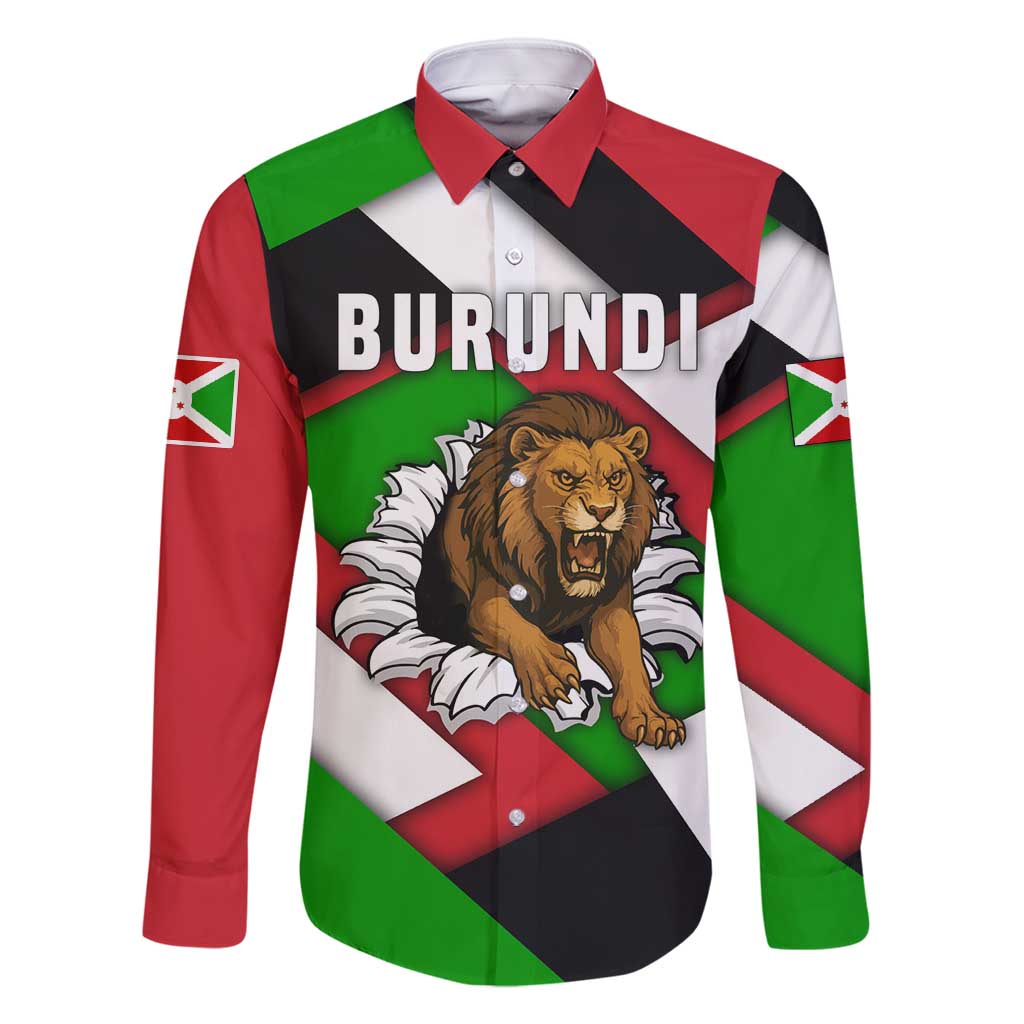 Burundi - Roaring Lion Family Matching Long Sleeve Bodycon Dress and Hawaiian Shirt with National Flag Colors