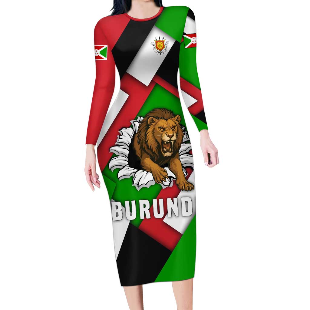 Burundi - Roaring Lion Family Matching Long Sleeve Bodycon Dress and Hawaiian Shirt with National Flag Colors