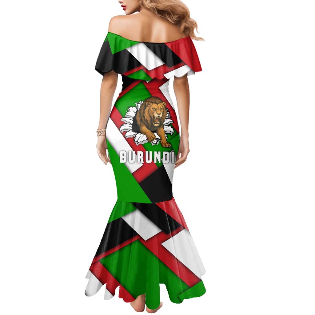 Burundi - Roaring Lion Family Matching Mermaid Dress and Hawaiian Shirt with National Flag Colors