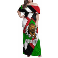 Burundi - Roaring Lion Family Matching Off Shoulder Maxi Dress and Hawaiian Shirt with National Flag Colors