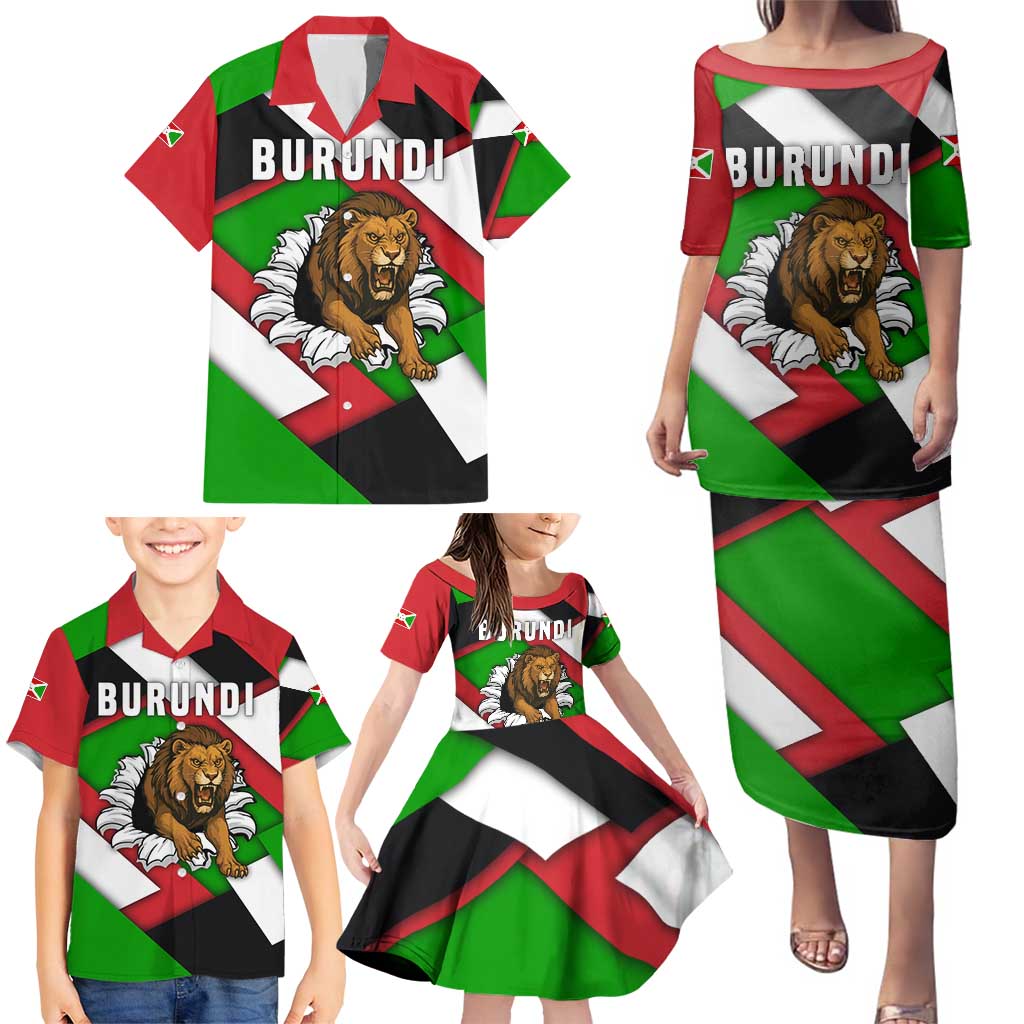 Burundi - Roaring Lion Family Matching Puletasi and Hawaiian Shirt with National Flag Colors