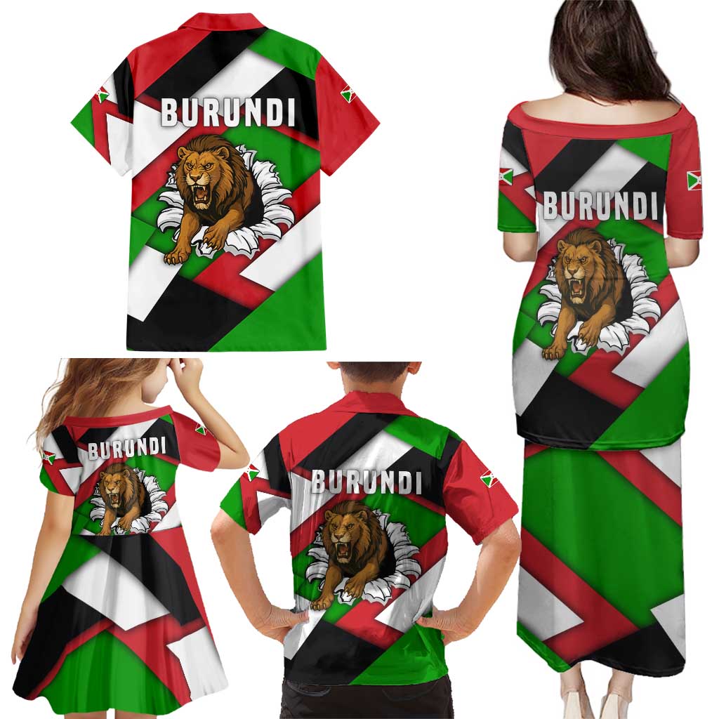 Burundi - Roaring Lion Family Matching Puletasi and Hawaiian Shirt with National Flag Colors
