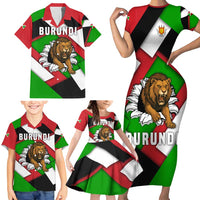 Burundi - Roaring Lion Family Matching Short Sleeve Bodycon Dress and Hawaiian Shirt with National Flag Colors