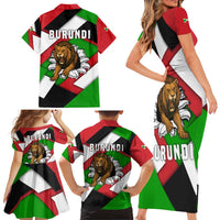 Burundi - Roaring Lion Family Matching Short Sleeve Bodycon Dress and Hawaiian Shirt with National Flag Colors