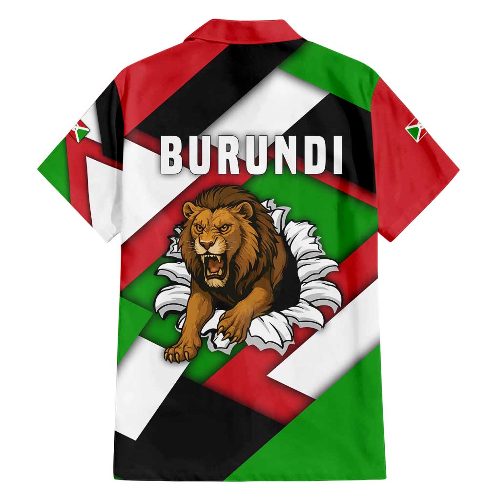 Burundi - Roaring Lion Family Matching Short Sleeve Bodycon Dress and Hawaiian Shirt with National Flag Colors